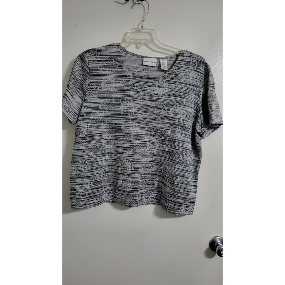 Alfred Dunner Women's Knit Metallic Crop Top Sz Large Silver Green Preppy Resort